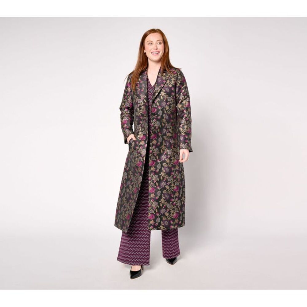 by Stacy London Women's Petite Jacket 1XP Floral Brocade Topcoat Purple
